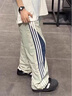 衣然呈品休閑褲男士美式運(yùn)動(dòng)多巴胺速干潮流三條杠寬松直筒傘兵褲子夏季男 淺綠色 XL【建議125-140斤】 曬單實(shí)拍圖
