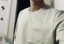 Mr.Bu布先生明星同款男士長袖T恤春秋季小白T情侶內搭打底衫純色衣服 圓領-海岳藍 S (165) 曬單實拍圖
