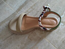 卡帝樂(lè )鱷魚(yú)（CARTELO）露趾厚底松糕一字帶涼鞋女真皮2025新款夏季拼色粗跟絲帶羅馬鞋子 杏色 36 曬單實(shí)拍圖