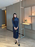 逸紅顔（E.Beauty）木蘭2025秋季新品彈力絲絨長(cháng)袖旗袍文藝新中式打底裙 藏青色九分袖110cm衣長(cháng) M 曬單實(shí)拍圖