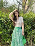 歌力思（ELLASSAY）【童瑤同款】夏季新款高支長(zhǎng)絨棉印花半身裙女EWE342Q01800 綠混搭 S 曬單實(shí)拍圖