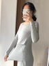 Mom Jane哺乳上衣t恤秋衣孕婦保暖內(nèi)衣莫代爾喂奶內(nèi)搭打底衫春秋款帶胸墊 雅灰色【柔滑莫代爾-帶胸墊】 L 曬單實拍圖