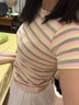 歐洛黛條紋短袖t恤女寬松夏季新款韓版減齡時尚女裝氣質休閑刺繡體恤女 粉色 M 曬單實拍圖