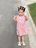 G.duck.小黃鴨韓系女童蝴蝶結碎花連衣裙新款兒童夏季泡泡袖公主裙 粉裙子 120 曬單實(shí)拍圖