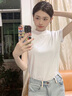 嫻柔半高領(lǐng)白色t恤女士短袖2025新款春夏氣質(zhì)拼接小立領(lǐng)修身上衣洋氣 白色 L 曬單實(shí)拍圖