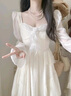 妍莉芬（yanlifen）法式溫柔風(fēng)白色雪紡連衣裙女春夏裝氣質(zhì)絕美不規(guī)則生日小禮服裙子 連衣裙 L 曬單實(shí)拍圖