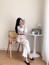 子牧棉麻春裝新款 女韓版POLO領(lǐng)時(shí)尚設計感開(kāi)衩針織背心+長(cháng)袖襯衫0081 米白色 均碼(建議95-140斤) 曬單實(shí)拍圖