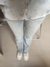 夏典素訂女王（SE.PSTP）淺色微喇牛仔褲女春秋新款高腰修身顯瘦馬蹄褲小個子拖地喇叭褲子 冰藍色長褲 M 曬單實拍圖