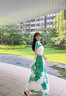 帝弗·潤馳長款連衣裙2025新款女復古刺繡歐根紗綠色長裙夏天過膝裙 綠色 M 曬單實拍圖