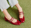 TOOMANYSHOES crush 新款粗跟小香風(fēng)單鞋優(yōu)雅復(fù)古瑪麗珍鞋女鞋情人節(jié)送女友 紅色 37 曬單實(shí)拍圖