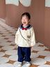 幼歌（YOUGE）寶寶秋季新款長(cháng)袖撞色小熊衛衣寬松百搭短裙學(xué)院風(fēng)套裝 米白色上衣 90 cm 曬單實(shí)拍圖