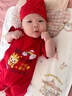 傳樂星（CHUANLEXING）蛇寶滿月嬰兒衣服百天百日宴夏季薄款男女新生兒連體衣喜慶套裝 我滿月啦-福蛇(夏季短款+帽襪) 66cm (12-15斤/2-4月)百天 曬單實(shí)拍圖