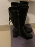 玖辛高跟長(cháng)靴女新款中筒靴女牛皮半靴粗跟中跟靴子秋冬加絨女靴大小碼可定做 黑色（絨里） 36 曬單實(shí)拍圖