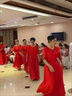 大合唱演出服女長裙中老年合唱團(tuán)服裝大學(xué)生舞臺服主持人合唱禮服 紅色蕾絲長裙 3XL 曬單實(shí)拍圖