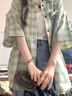薇衣設2025新款格子短袖襯衫女春秋夏季學(xué)生韓版寬松百搭新款小個(gè)子襯衣 綠色格紋 M 曬單實(shí)拍圖