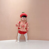 幼歌（YOUGE） 嬰幼兒清新水果提花毛衣套裝寶寶溫暖貝雷帽花苞短褲 粉晶紅草莓上衣 80cm 曬單實(shí)拍圖