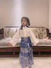 蘿美醬2025新款馬面裙女童兒童漢服套裝全套春秋國風(fēng)古裝女孩 雀藍色噴金馬面裙+長(cháng)袖上衣+項鏈 110 曬單實(shí)拍圖