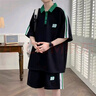 坐悠青少年短袖t恤男學(xué)生男生酷帥穿搭套裝夏季短褲初中高中運(yùn)動(dòng)衣服M WE23622黑色（polo衫+五分褲） 2XL 130-150斤可穿 曬單實(shí)拍圖