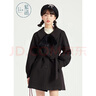 紫涵（ZIHAN）收腰毛呢外套女小個(gè)子純色氣質(zhì)蝴蝶結甜美呢大衣 黑色 M 曬單實(shí)拍圖