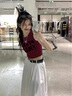 LDBE酒紅色吊帶背心女夏季外穿辣妹風(fēng)2024爆款美式復(fù)古無(wú)袖上衣打底衫 酒紅色 M 曬單實(shí)拍圖