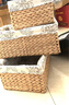 金柳草編收納盒桌面整理筐收納臟衣雜物收納籃 白花里布 小號 曬單實(shí)拍圖