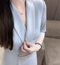 AD正式場合連衣裙女氣質(zhì)時(shí)尚西服裙子OL通勤輕奢職業(yè)裝夏季 七分袖藍(lán)色連衣裙 S 曬單實(shí)拍圖