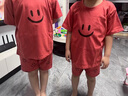 莫代爾女童睡衣夏款短袖薄款笑臉兒童睡衣女孩純色棉夏季母女親子套裝 NYE943#笑臉 酒紅 120 14碼【建議身高120-130CM】 曬單實拍圖