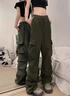 燦圖新款潮流工裝褲女裝夏季小個(gè)子運動(dòng)寬松高級感闊腿休閑速干褲子 綠色 M 曬單實(shí)拍圖