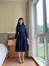 lagogo抽繩收腰文藝通勤連衣裙女拉谷谷春秋新款不對(duì)稱(chēng)設(shè)計(jì)a字裙 藏青色(M0) M 曬單實(shí)拍圖