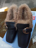 冪瑤保暖兔毛方跟毛毛鞋女方頭深口單鞋牛皮百搭休閑中跟女士單鞋皮鞋 黑色 37 曬單實(shí)拍圖