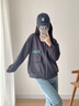 子牧棉麻秋裝 女短外套衛衣開(kāi)衫拉鏈棒球服夾克洋氣百搭上衣2349 深灰色 M(建議95-115斤) 曬單實(shí)拍圖