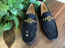 酷奇珀蒂豆豆鞋男潮流鱷魚(yú)紋小蜜蜂男鞋一腳蹬套腳懶人鞋百搭駕車(chē)休閑鞋 經(jīng)典黑百搭 38 標準皮鞋碼數 曬單實(shí)拍圖