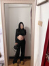貓人（MiiOW）孕婦闊腿褲春秋外穿褲子拖地褲休閑垂感無(wú)托腹孕婦褲 黑色M 曬單實(shí)拍圖