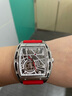 冠琴（GUANQIN） 名表十大品牌新款手表男士酒桶方形鏤空全自動(dòng)機械潮流防水瑞表 銀殼白面-紅膠帶【西鉄城進(jìn)口機芯+全國聯(lián)?！?曬單實(shí)拍圖
