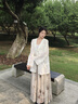 大青龍肆復古國風(fēng)半身裙女2024秋季新款長(cháng)裙天絲植物扎染水墨裙子 樹(shù)葉拓印 短款 曬單實(shí)拍圖