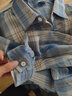 魯賓克 長(cháng)袖襯衫男春秋新款港風(fēng)ins潮流寬松休閑格子襯衣學(xué)生薄款外套 藍色 XL 曬單實(shí)拍圖