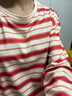 矜持范2025早秋季新款韓版寬松條紋長袖t恤女ins網(wǎng)紅學(xué)生百搭薄款上衣服 奶杏桔條紋 L 建議(105-120斤) 曬單實(shí)拍圖
