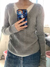 凡小如打底衫女秋冬針織長袖t恤假兩件修身v領(lǐng)內(nèi)搭可外穿顯瘦休閑上衣 灰色 M 【建議80-95斤】 曬單實(shí)拍圖