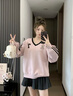 LDBE美式粉色V領(lǐng)衛衣女秋冬新款加絨加厚寬松復古拼接蕾絲設計感上衣 粉色 L 曬單實(shí)拍圖