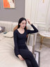 如鉆全棉秋衣秋褲男女士秋衣套裝基礎打底衫圓領(lǐng)保暖內衣男秋衣褲秋冬 女士-優(yōu)雅黑 3XL 曬單實(shí)拍圖