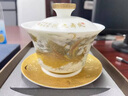唐岳珍高檔羊脂玉瓷龍鳳三才蓋碗茶杯薄胎功夫泡茶碗帶蓋大號手抓壺定制 龍騰天下-富貴蓋碗 180ml 曬單實(shí)拍圖