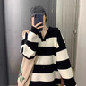 羅蒙（ROMON）慵懶風(fēng)條紋翻領(lǐng)毛衣女秋冬2025年新款韓版寬松外穿套頭針織衫上衣 黑色 L -90-115斤 曬單實(shí)拍圖