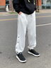 頂峰保羅（Dingfengbaoluo）休閑褲男春季寬松排扣束腳街頭運動(dòng)潮流百搭衛長(cháng)褲子9709白色XL 曬單實(shí)拍圖