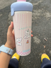 鴻迪新款保溫杯大容量不銹鋼高顏值卡通水杯女學(xué)生戶(hù)外便攜雙飲吸管杯 粉色小狗 600ml 曬單實(shí)拍圖