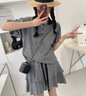 桂岐 時尚套裝裙女2025夏季新款polo領(lǐng)短袖上衣+顯瘦半身裙裙子兩件套 灰色 M 曬單實拍圖