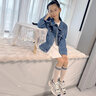 真維斯童裝女童外套春秋款2025新款兒童洋氣牛仔夾克女孩秋裝上衣中大童衣服 【春秋款】牛仔藍(lán)/紫帽 150 曬單實(shí)拍圖