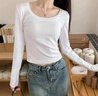 NOME長(cháng)袖t恤女早秋新款辣妹內搭打底衫短款高腰上衣 白色 XL  曬單實(shí)拍圖