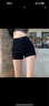王熙麥黑色緊身牛仔短褲女2023年夏季新款辣妹網(wǎng)紅高腰修身顯瘦包臀熱褲 黑色 M建議95-105斤 曬單實(shí)拍圖
