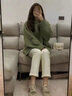 鹿依檸休閑褲女裝套裝2024秋冬新款學生韓版時尚百搭慵懶風顯瘦闊腿褲子 綠色毛衣+米白褲子 M 曬單實拍圖