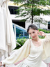 莜仙格杏色鏤空長(zhǎng)袖針織開衫女夏2025夏春新款罩衫吊帶外搭短款坎肩上衣 杏色 XL 【建議111-120斤】 曬單實(shí)拍圖